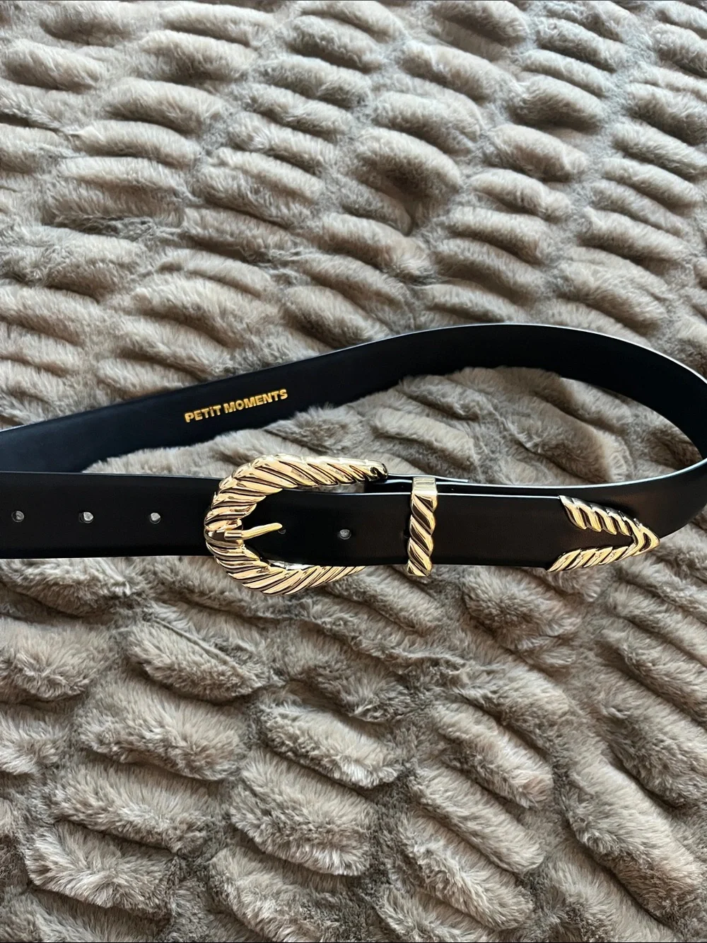 Revolve • Black Leather Belt with Gold Buckle